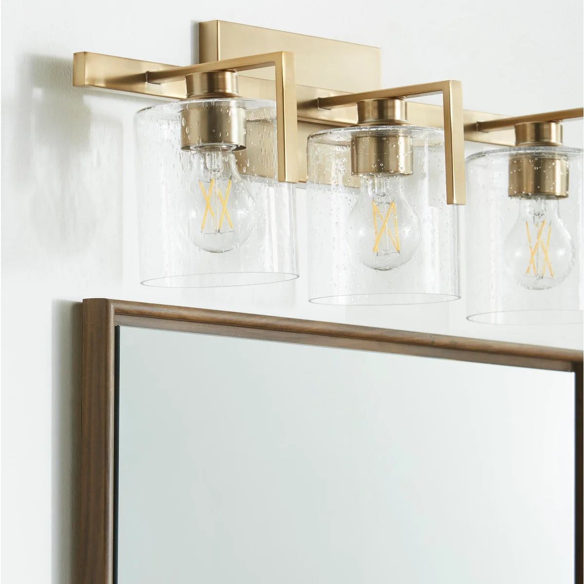 Quorum 5190-3-80 Vanity 3 Light Clear Seeded Glass Transitional - Aged Brass