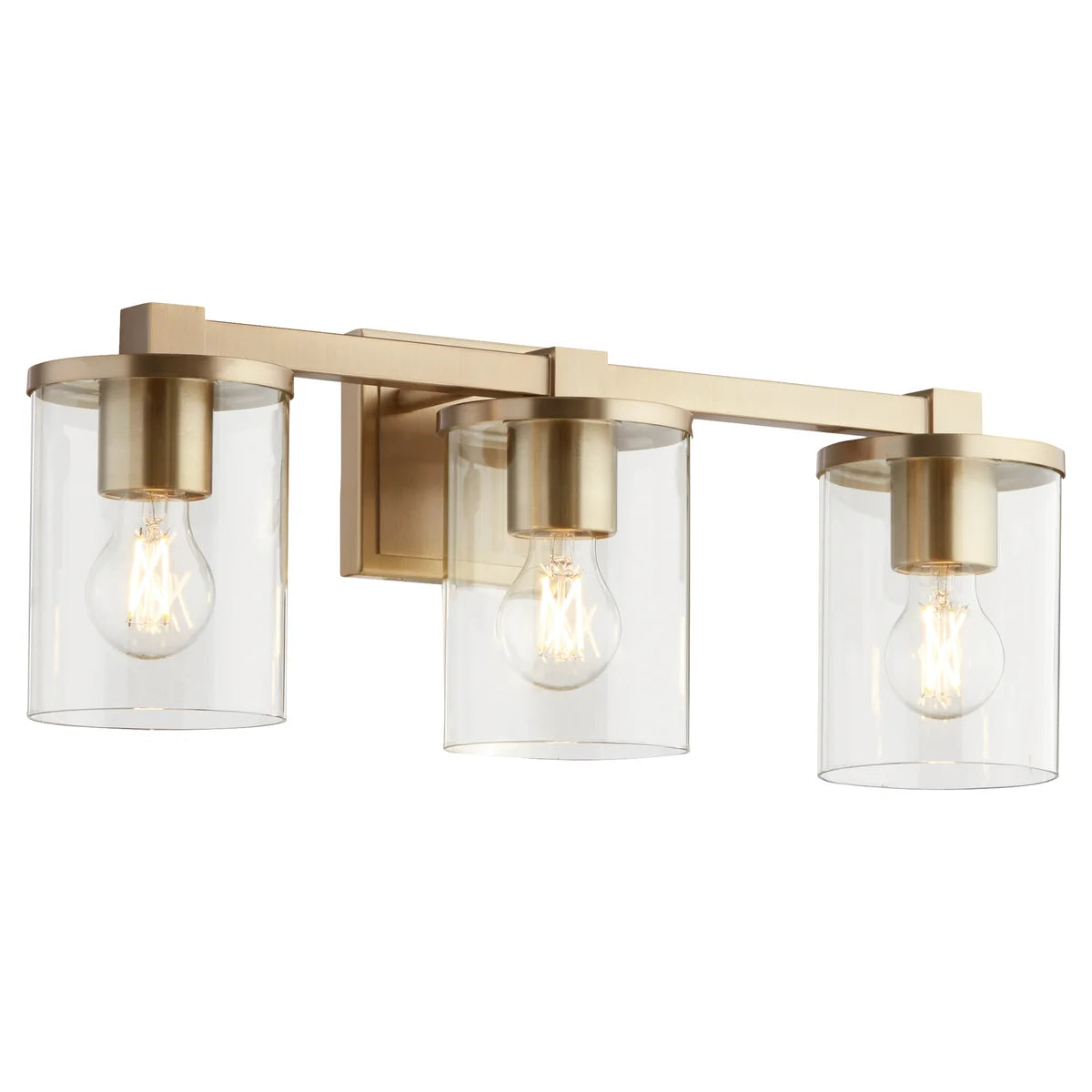 Quorum Bolton 523-3-80 Vanity 3 Light Clear Glass Transitional - Aged Brass