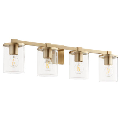 Quorum Bolton 523-4-80 Vanity 4 Light clear Glass Transitional - Aged Brass