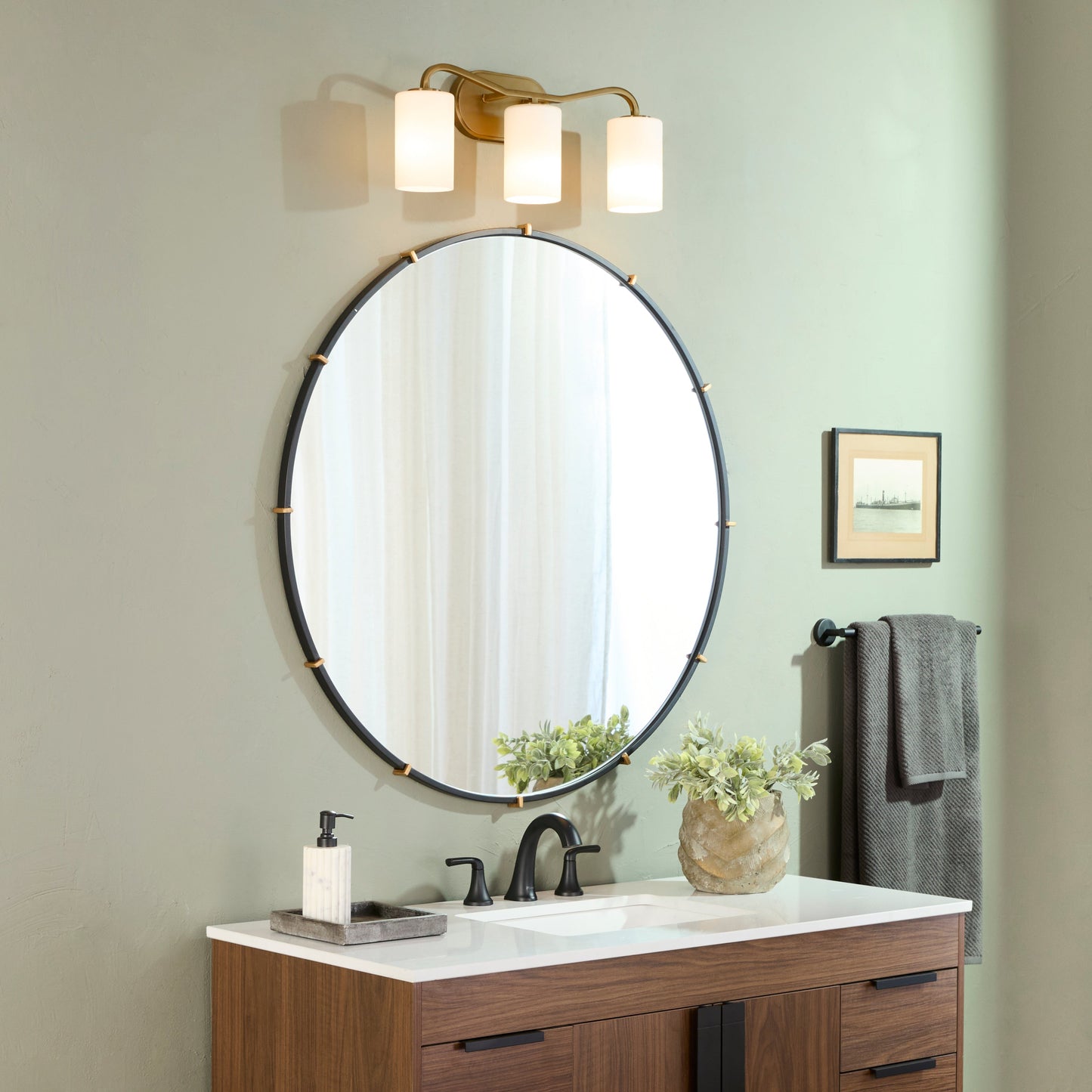 Quorum Rutherford 5307-3-47 Vanity Light Fixture, UL Damp Rated, Brushed Brass