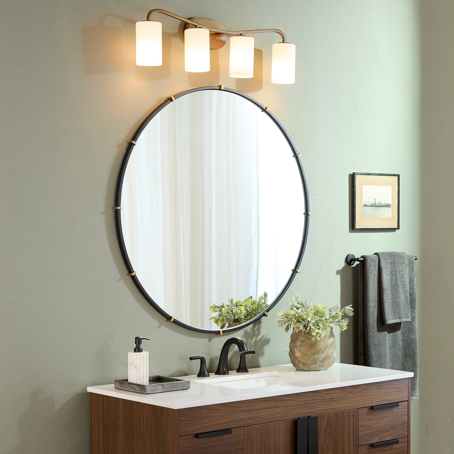 Quorum Lighting Rutherford 5307-4-47 Vanity Light Fixture, UL Damp Rated, Brushed Brass