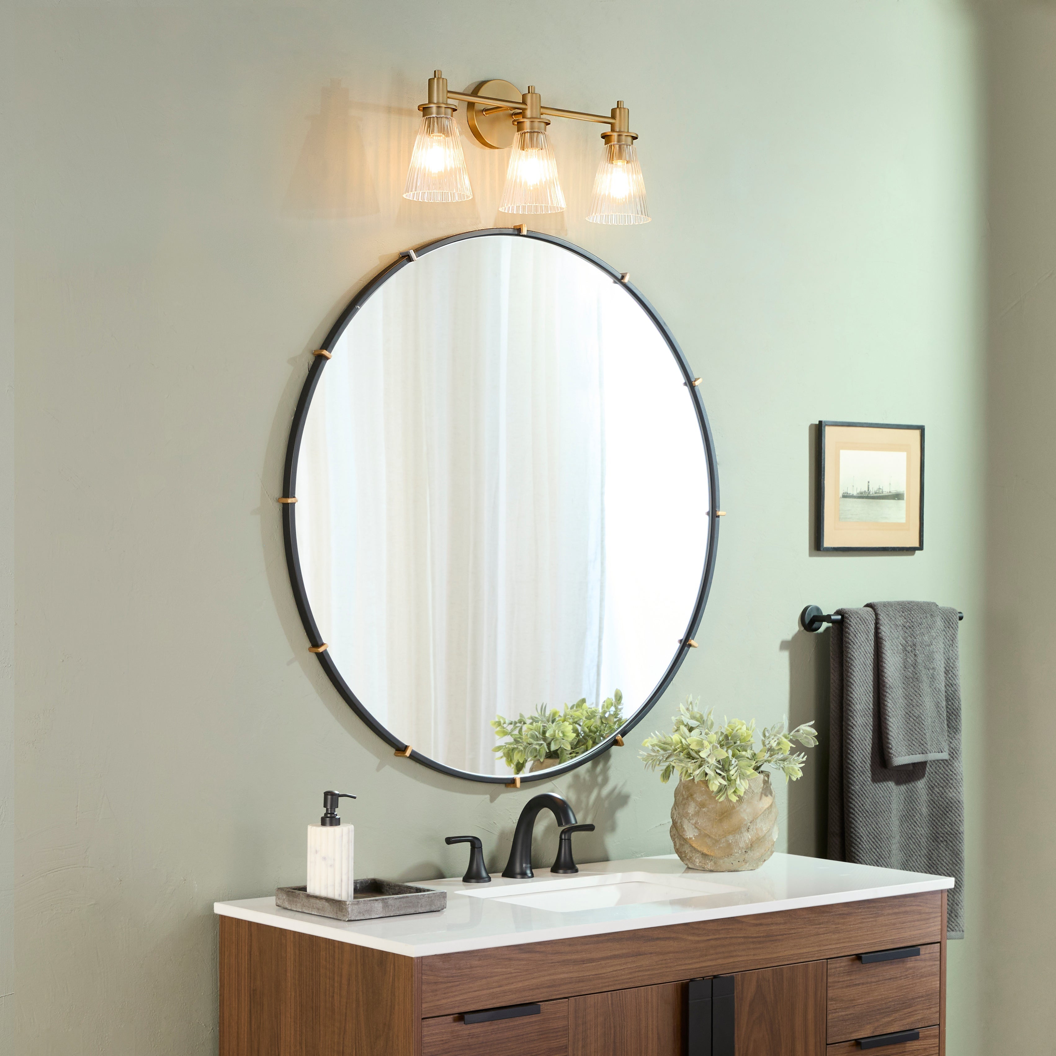 Oxygen Lighting Lawton 5803-3-47 Vanity Light Fixture, UL Damp Rated, Brushed Brass