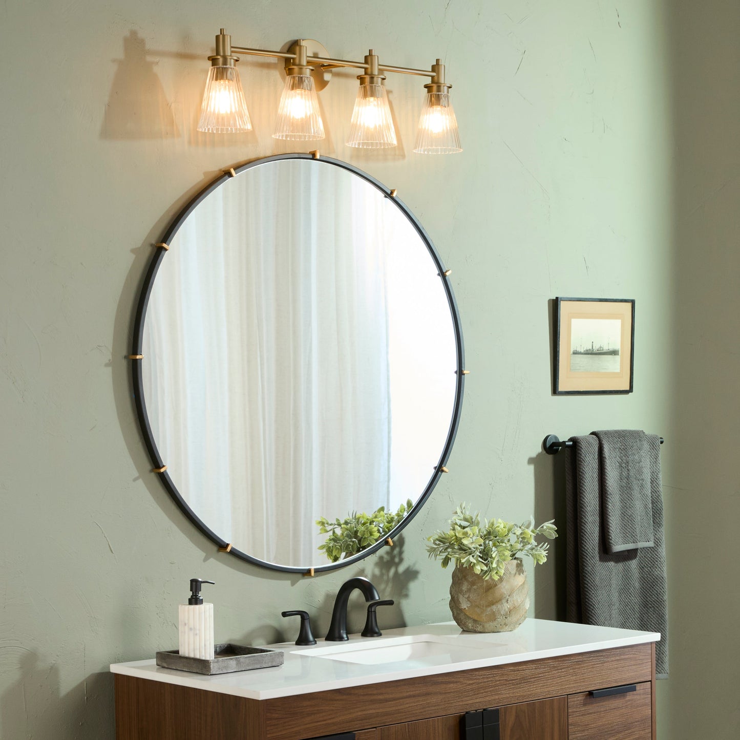 Quorum Lawton 5803-4-47 Vanity Light Fixture, UL Damp Rated, Brushed Brass