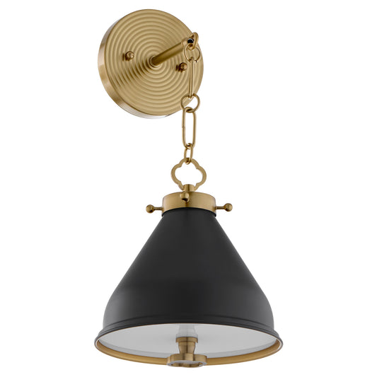 Quorum 5863-1-5980 Wall Mount, UL Damp Rated, Matte Black|Aged Brass