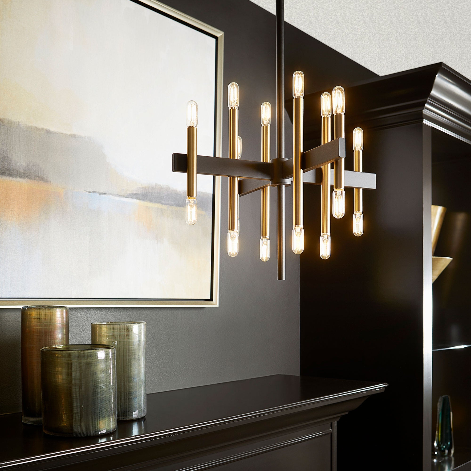 Quorum Luxe 60-16-6980 Chandelier - Textured Black W/ Aged Brass