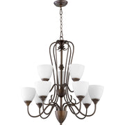Quorum Powell 6008-9-86 Chandelier - Oiled Bronze W/ Satin Opal