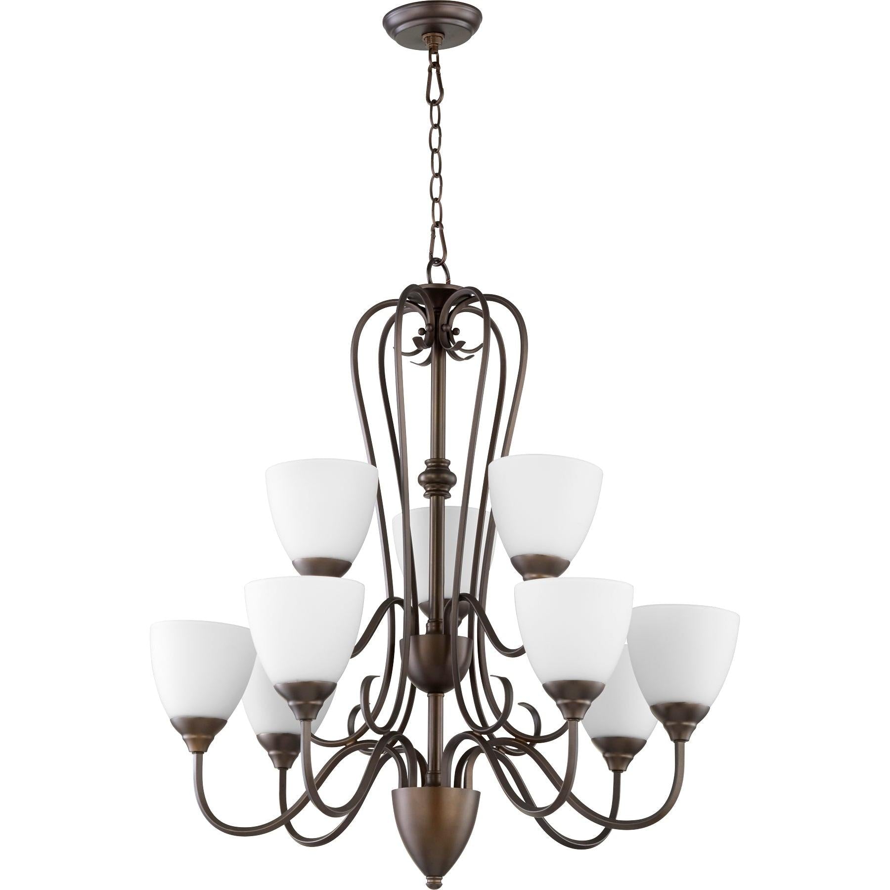 Quorum Powell 6008-9-86 Chandelier - Oiled Bronze W/ Satin Opal