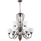 Quorum Powell 6008-9-86 Chandelier - Oiled Bronze W/ Satin Opal
