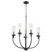 Quorum Ladin 601-5-69 Chandelier - Textured Black W/ Clear Fluted Glass