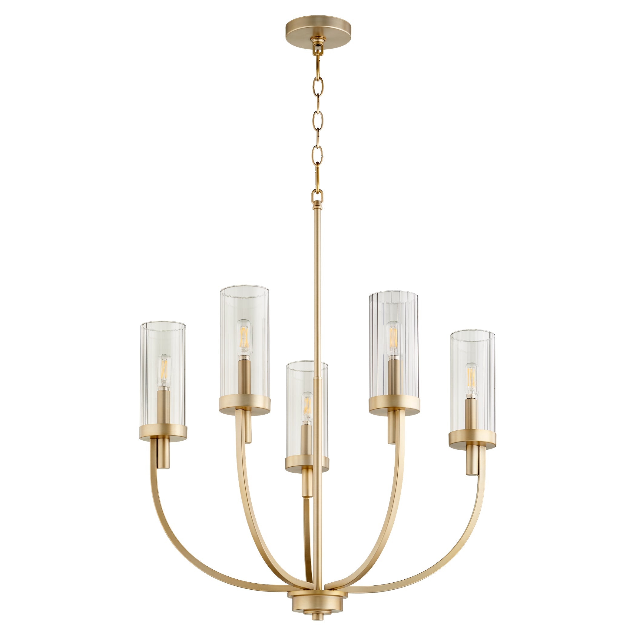 Quorum Ladin 601-5-80 Chandelier - Aged Brass W/ Smoke Fluted Glass