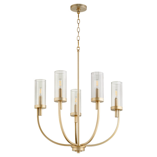 Quorum Ladin 601-5-80 Chandelier - Aged Brass W/ Smoke Fluted Glass