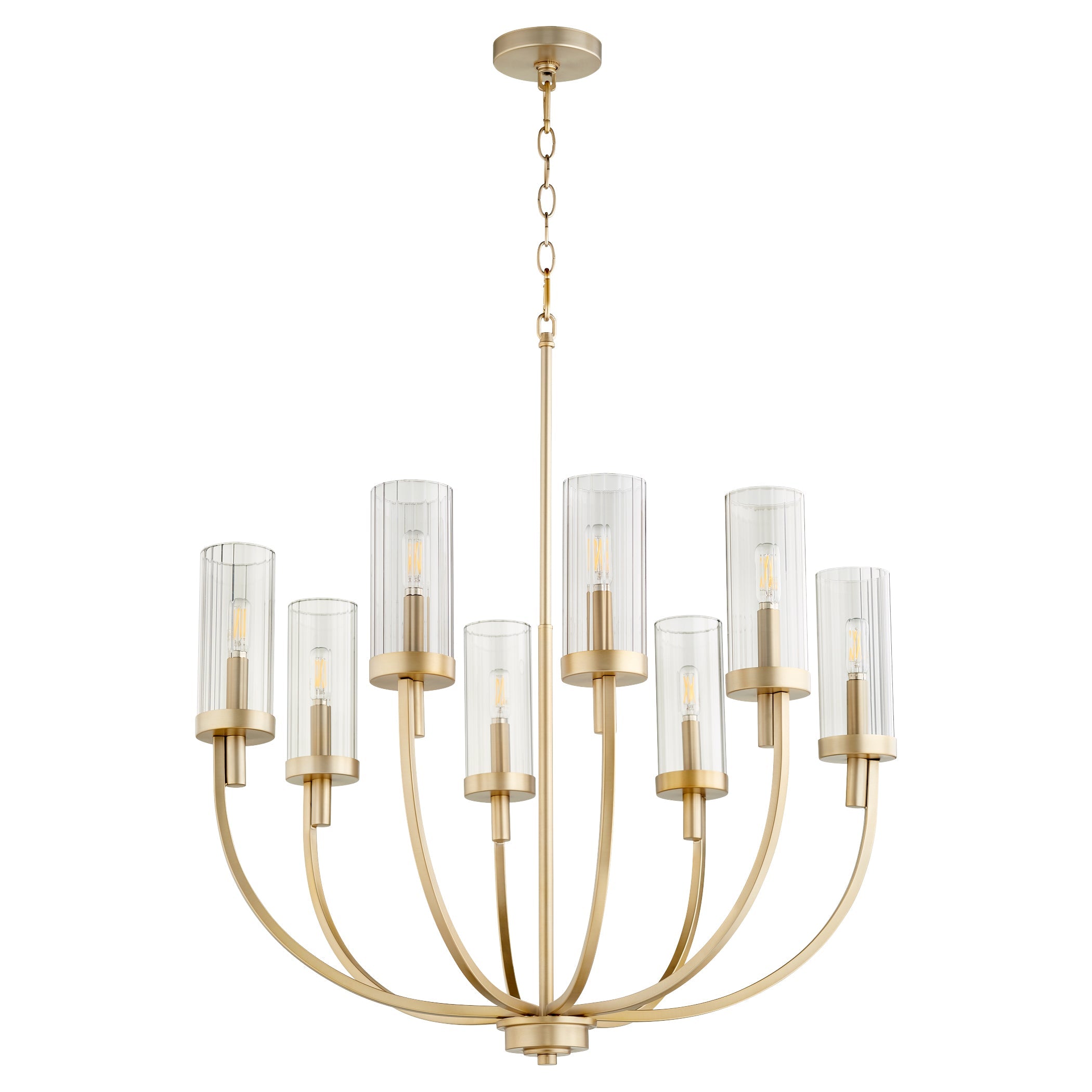 Quorum Ladin 601-8-80 Chandelier - Aged Brass W/ Smoke Fluted Glass