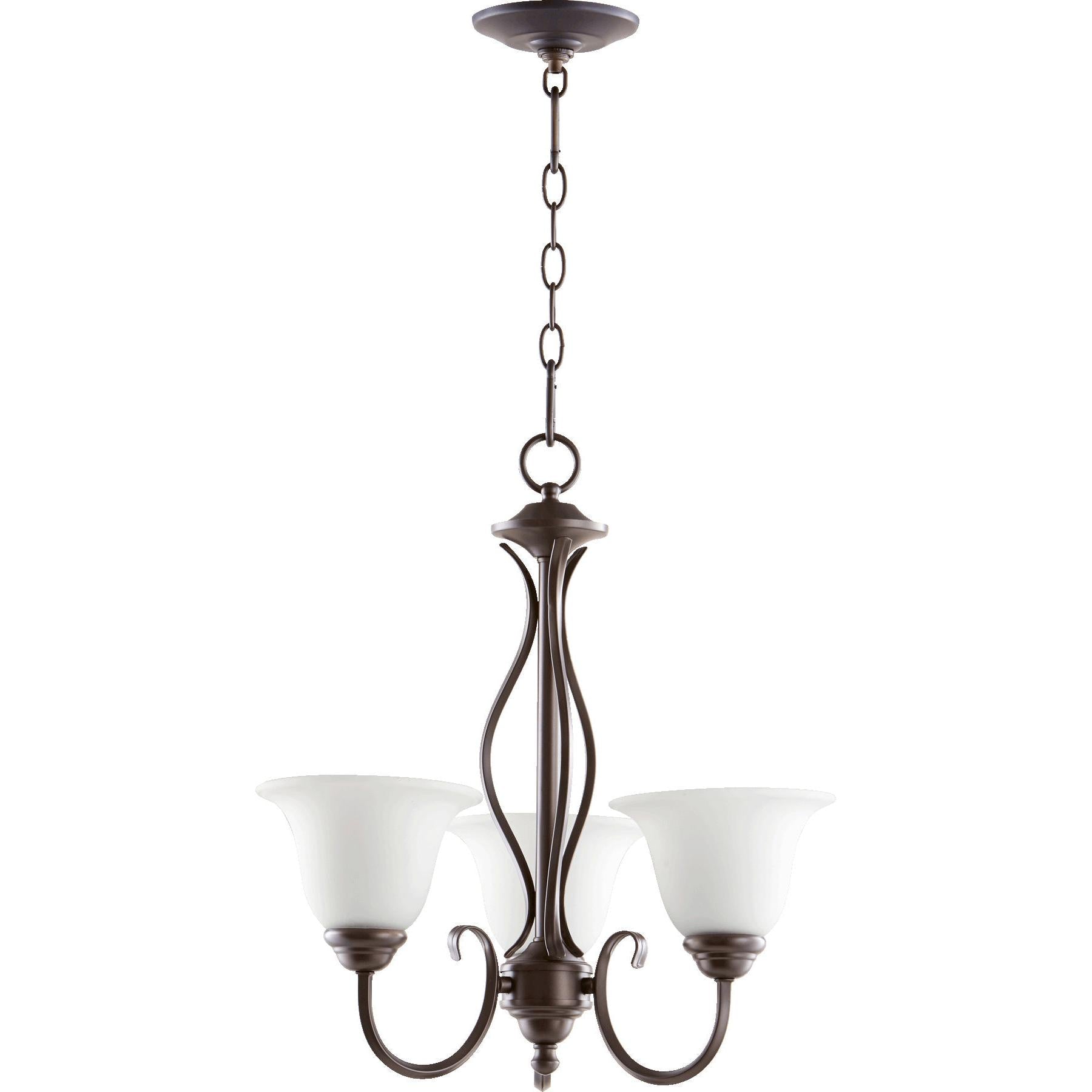 Quorum Spencer 6010-3-186 Chandelier - Oiled Bronze W/ Satin Opal