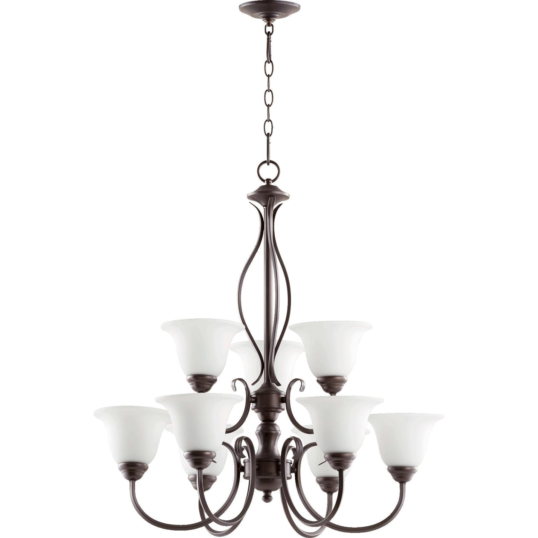 Quorum Spencer 6010-9-186 Chandelier - Oiled Bronze W/ Satin Opal