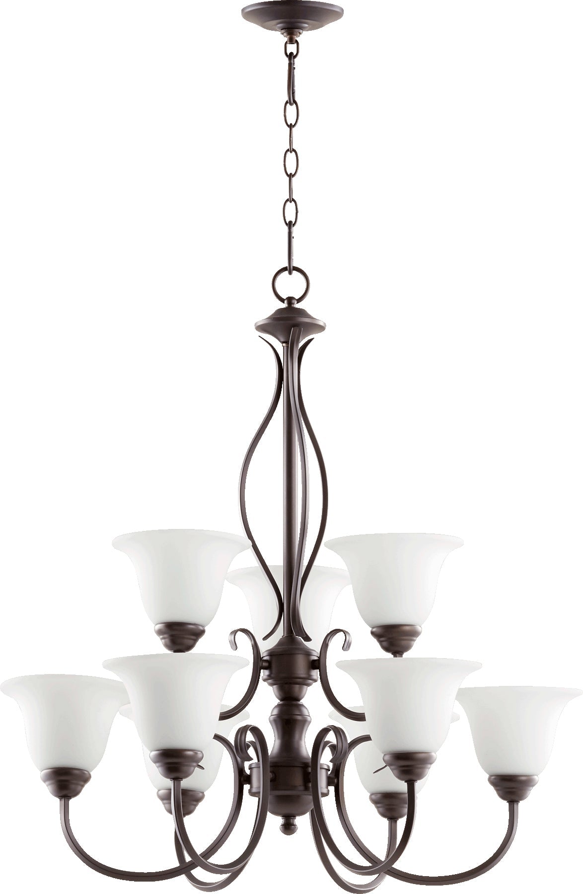 Quorum Spencer 6010-9-186 Chandelier - Oiled Bronze W/ Satin Opal