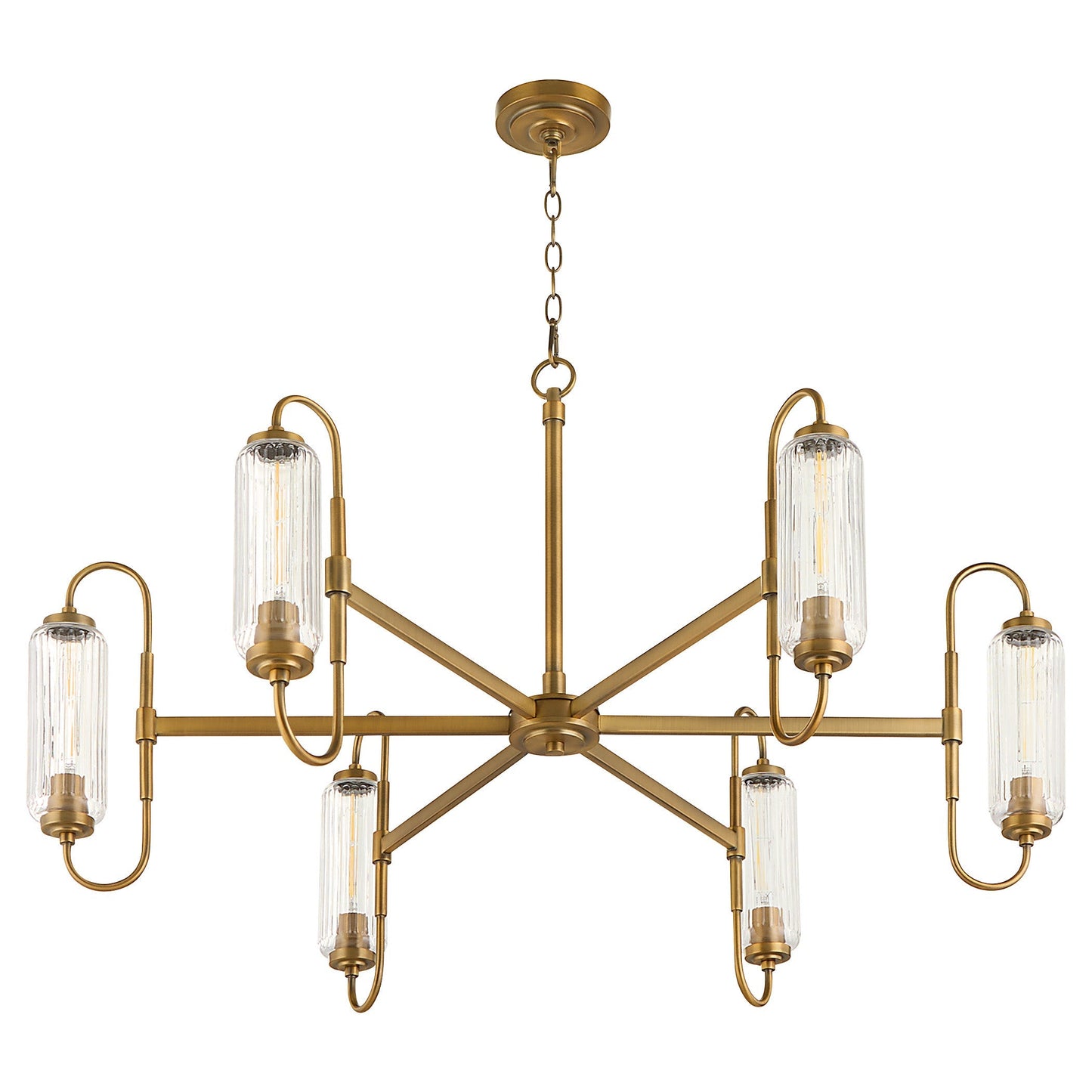 Quorum Whitmire 6015-6-47 Chandelier, UL Damp Rated, Brushed Brass