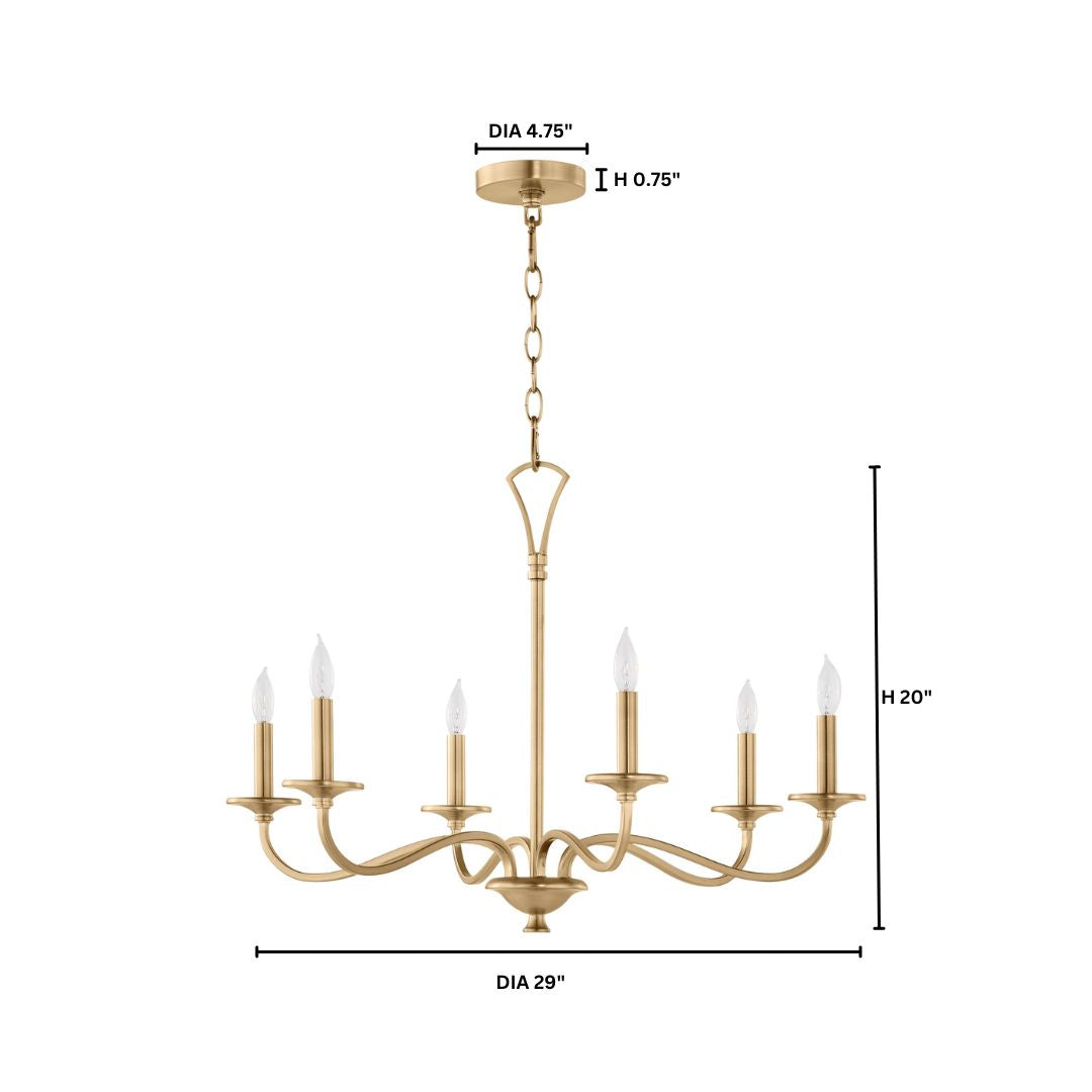 Quorum Maryse 6021-6-80 Chandelier - Aged Brass