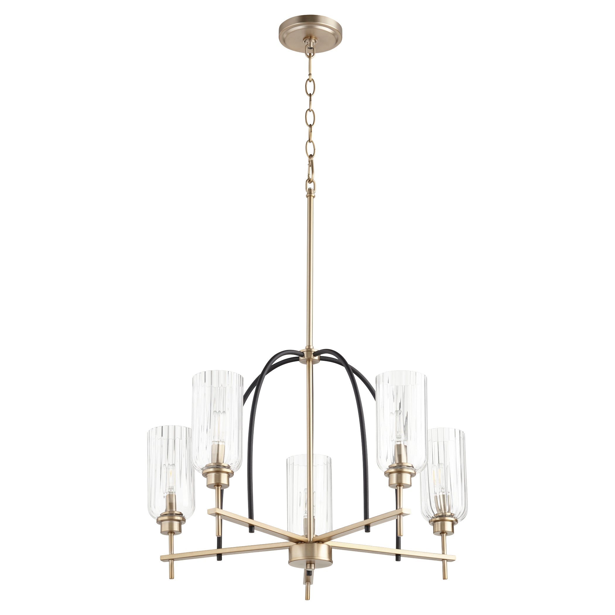 Quorum Espy 607-5-6980 Chandelier - Textured Black W/ Aged Brass