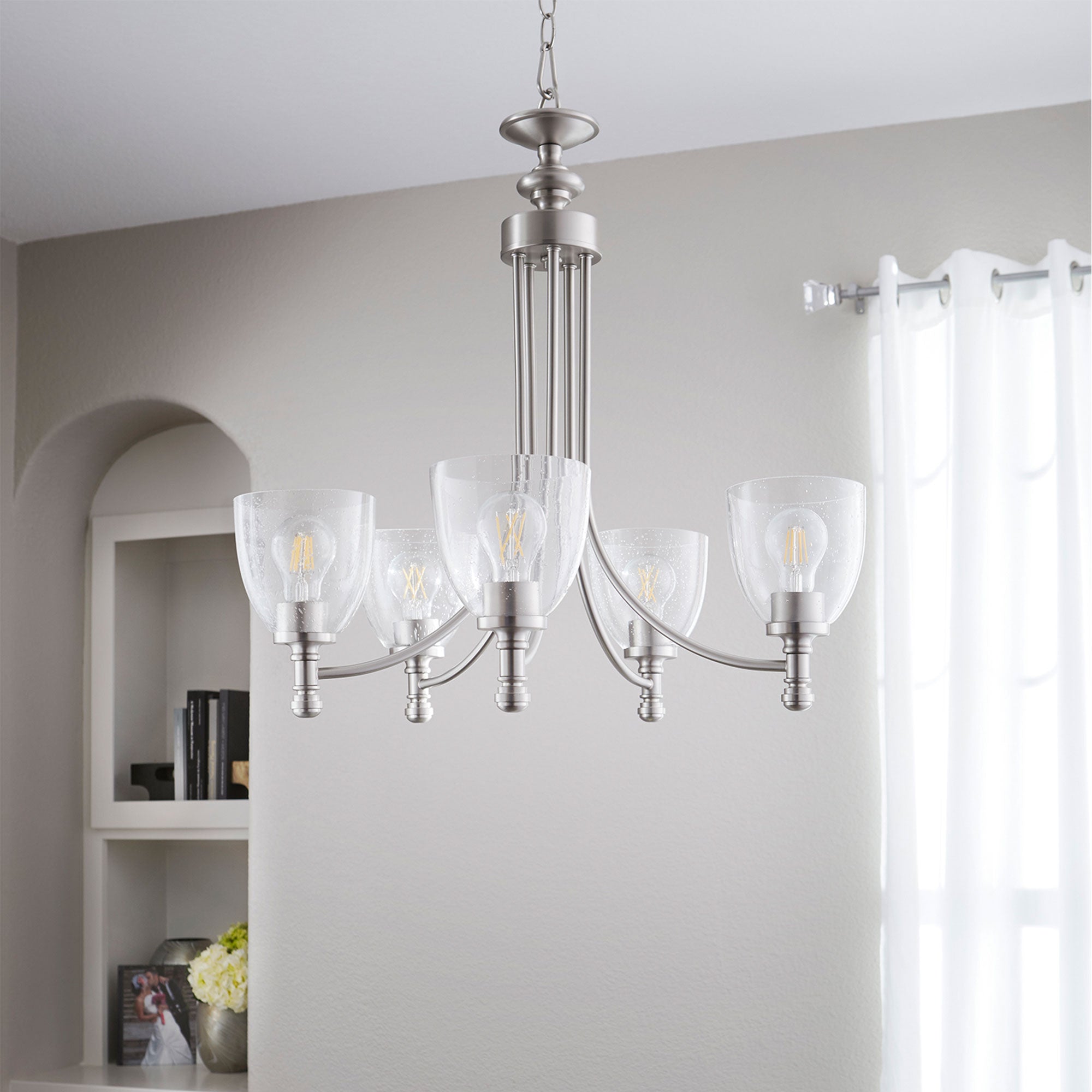 Quorum Rossington 6122-5-265 Chandelier - Satin Nickel W/ Clear/seeded