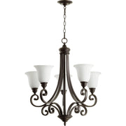 Quorum Bryant 6154-5-186 Chandelier - Oiled Bronze W/ Satin Opal