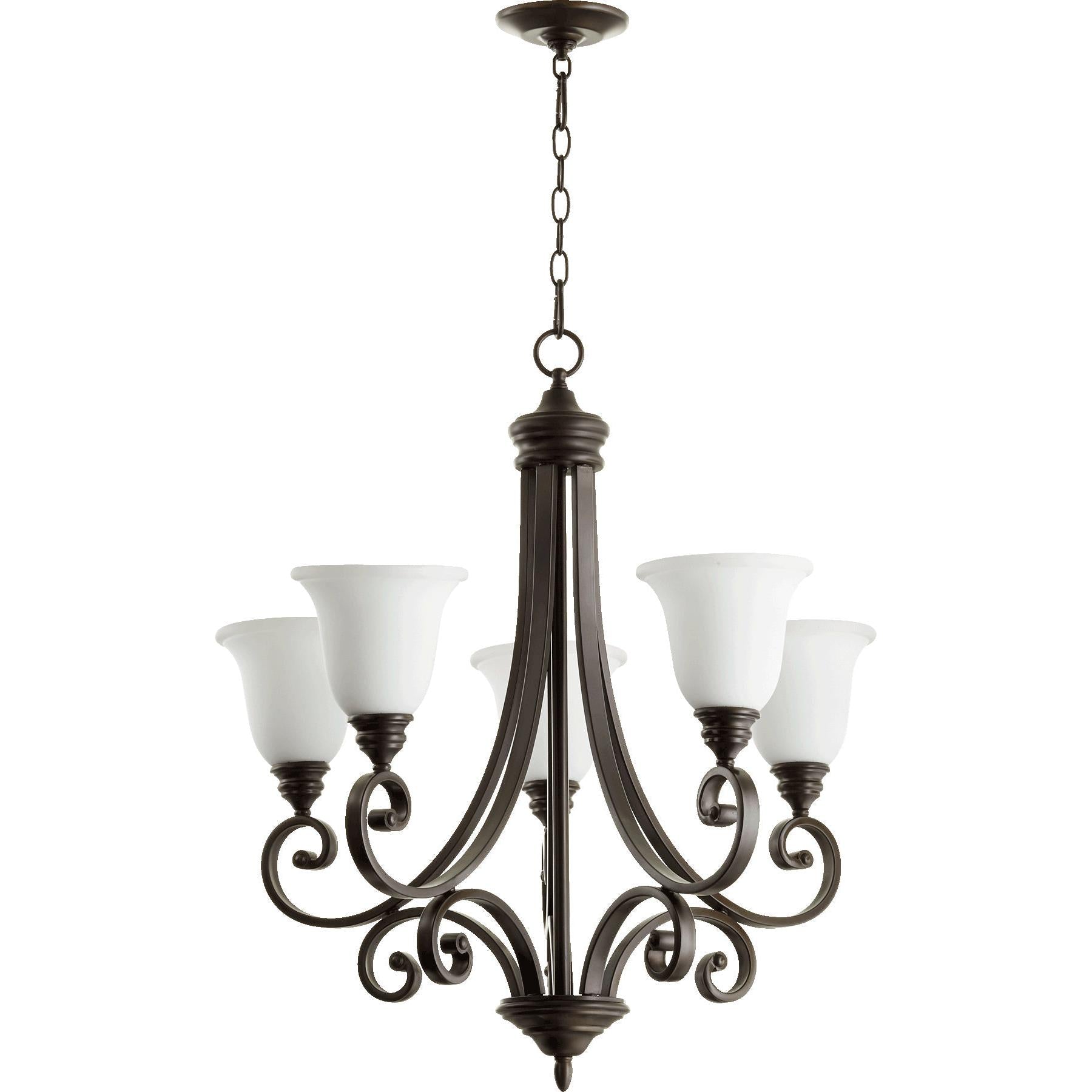 Quorum Bryant 6154-5-186 Chandelier - Oiled Bronze W/ Satin Opal