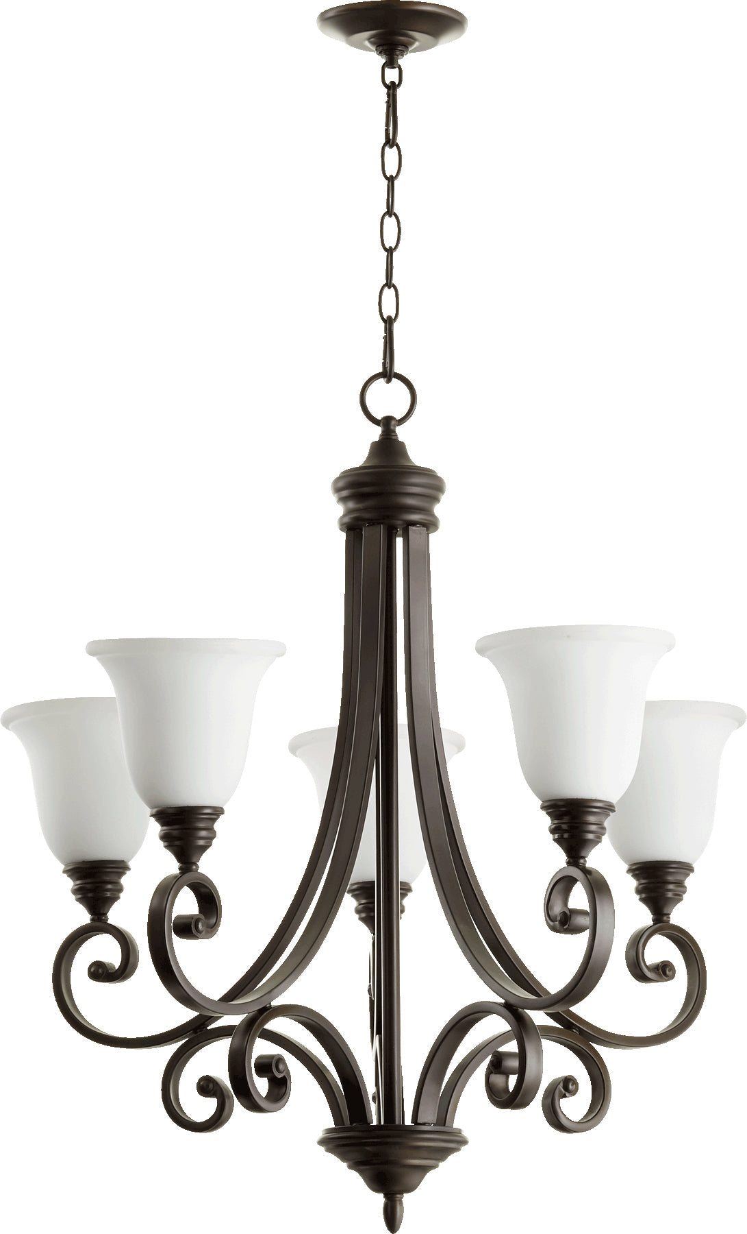 Quorum Bryant 6154-5-186 Chandelier - Oiled Bronze W/ Satin Opal