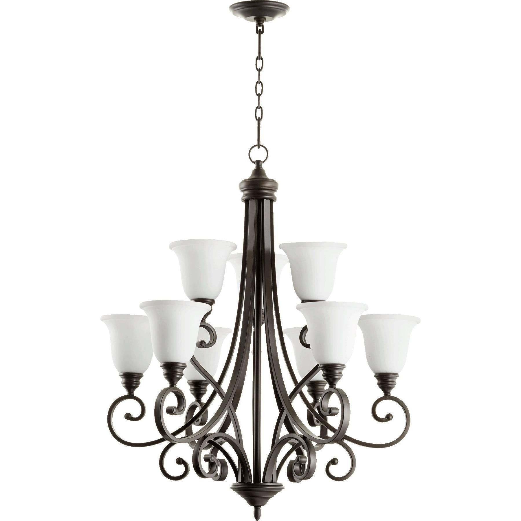 Quorum Bryant 6154-9-186 Chandelier - Oiled Bronze W/ Satin Opal