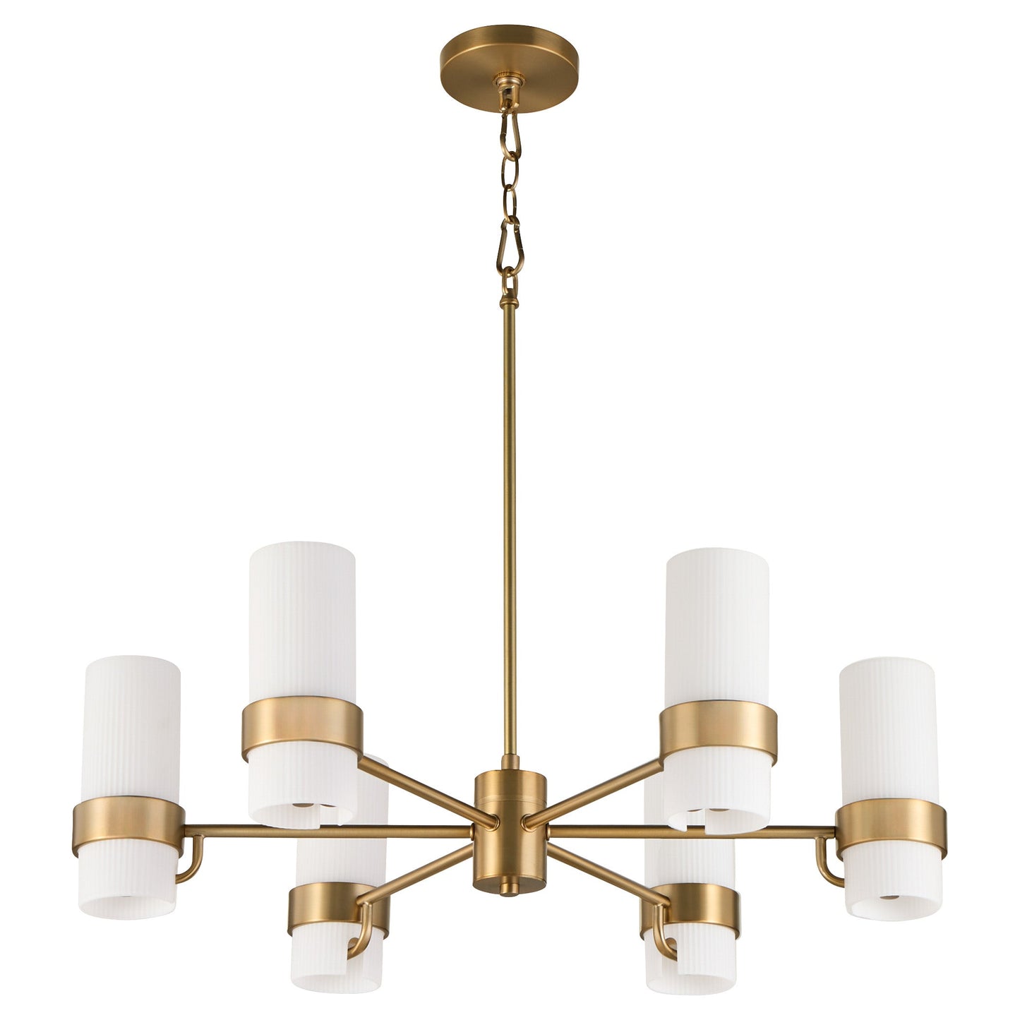 Quorum 6169-6-47 Chandelier, UL Damp Rated, Brushed Brass
