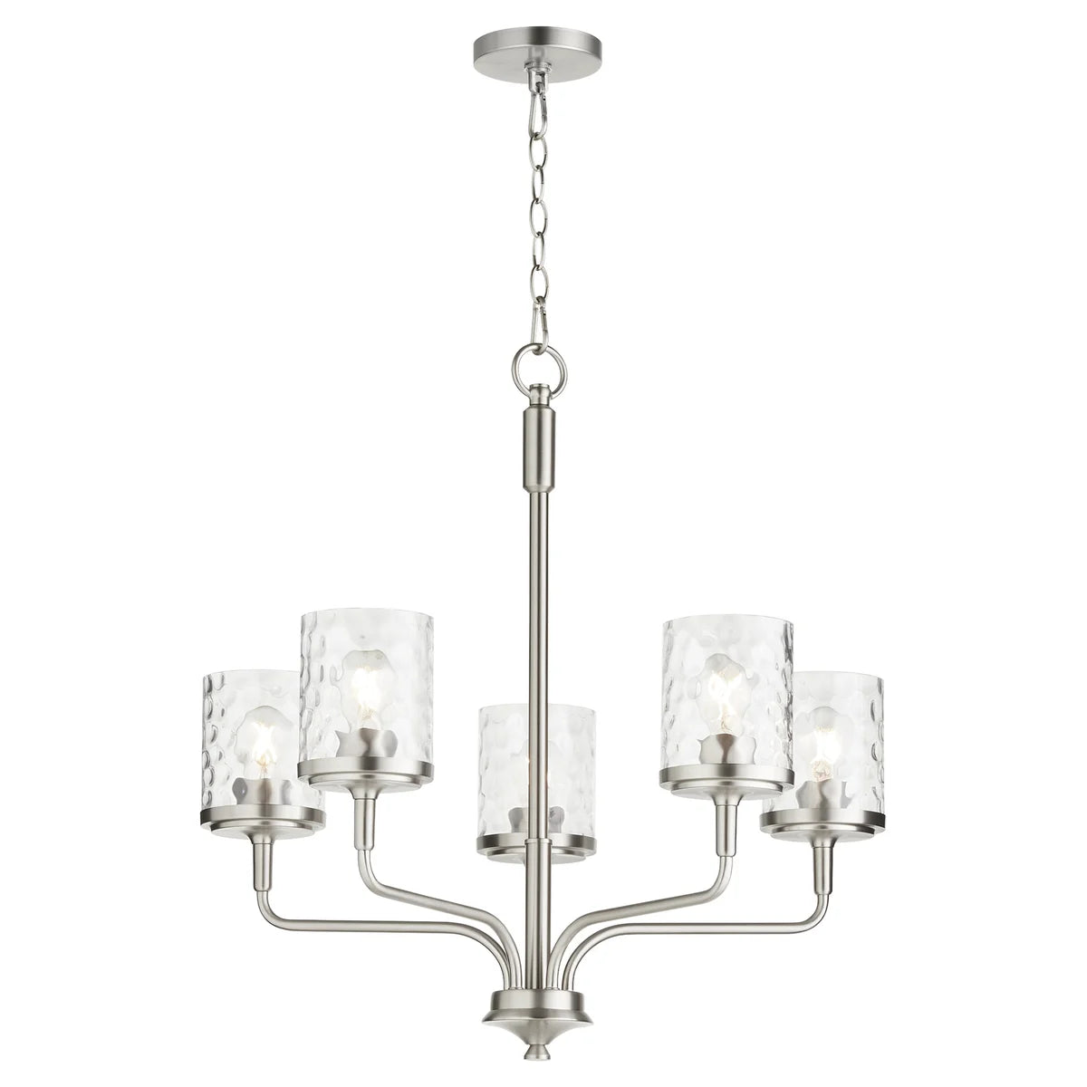 Quorum Starky 617-5-65 Chandelier 5 Light with Clear Hammered Glass Shades Transitional - Satin Nickel