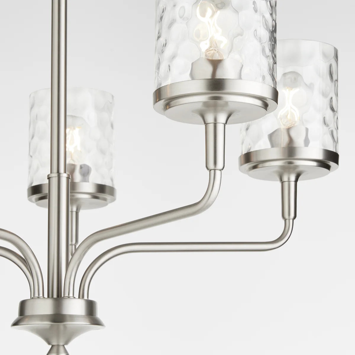 Quorum Starky 617-5-65 Chandelier 5 Light with Clear Hammered Glass Shades Transitional - Satin Nickel