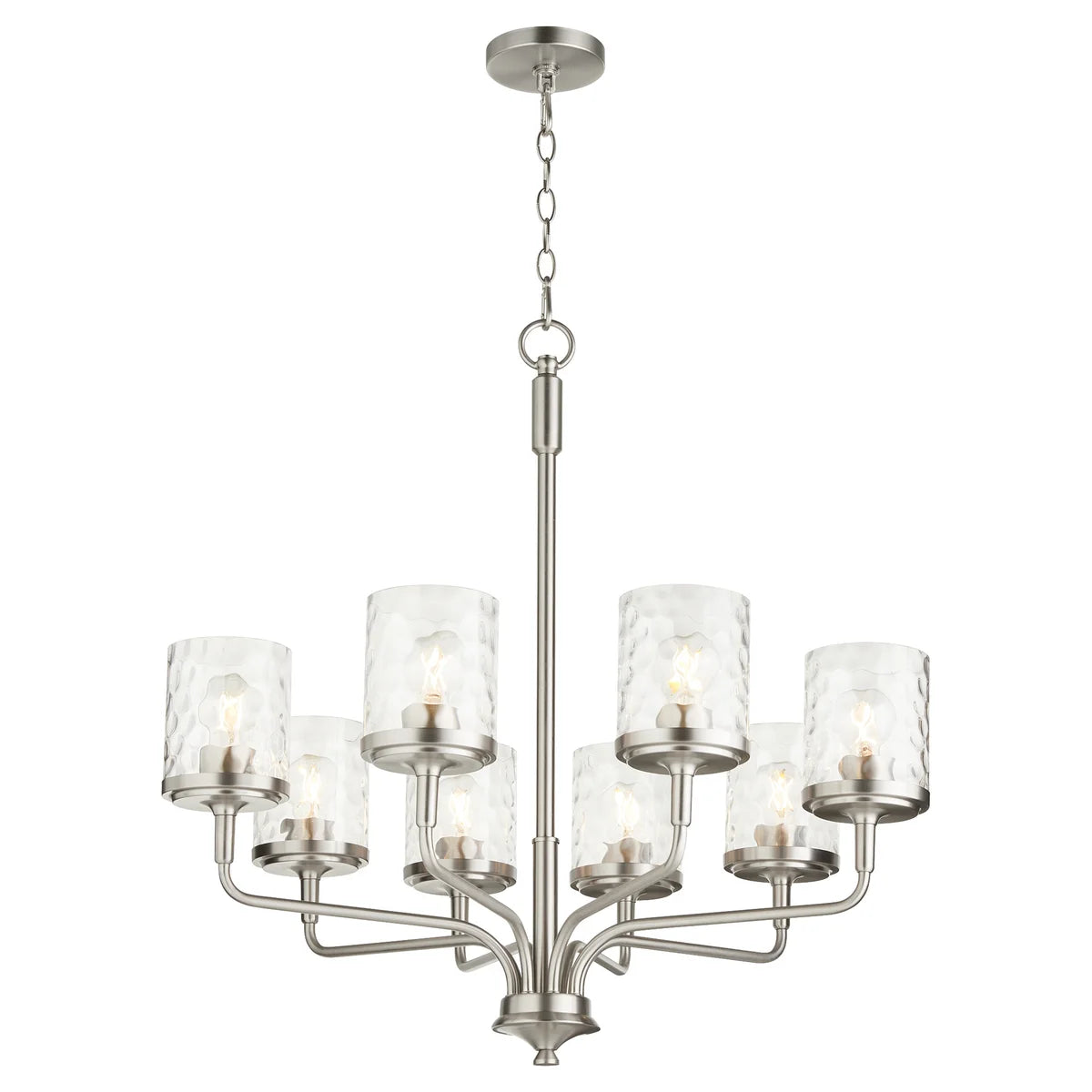 Quorum Starky 617-8-65 Chandelier 8 Light with Clear Hammered Glass Shades - Satin Nickel