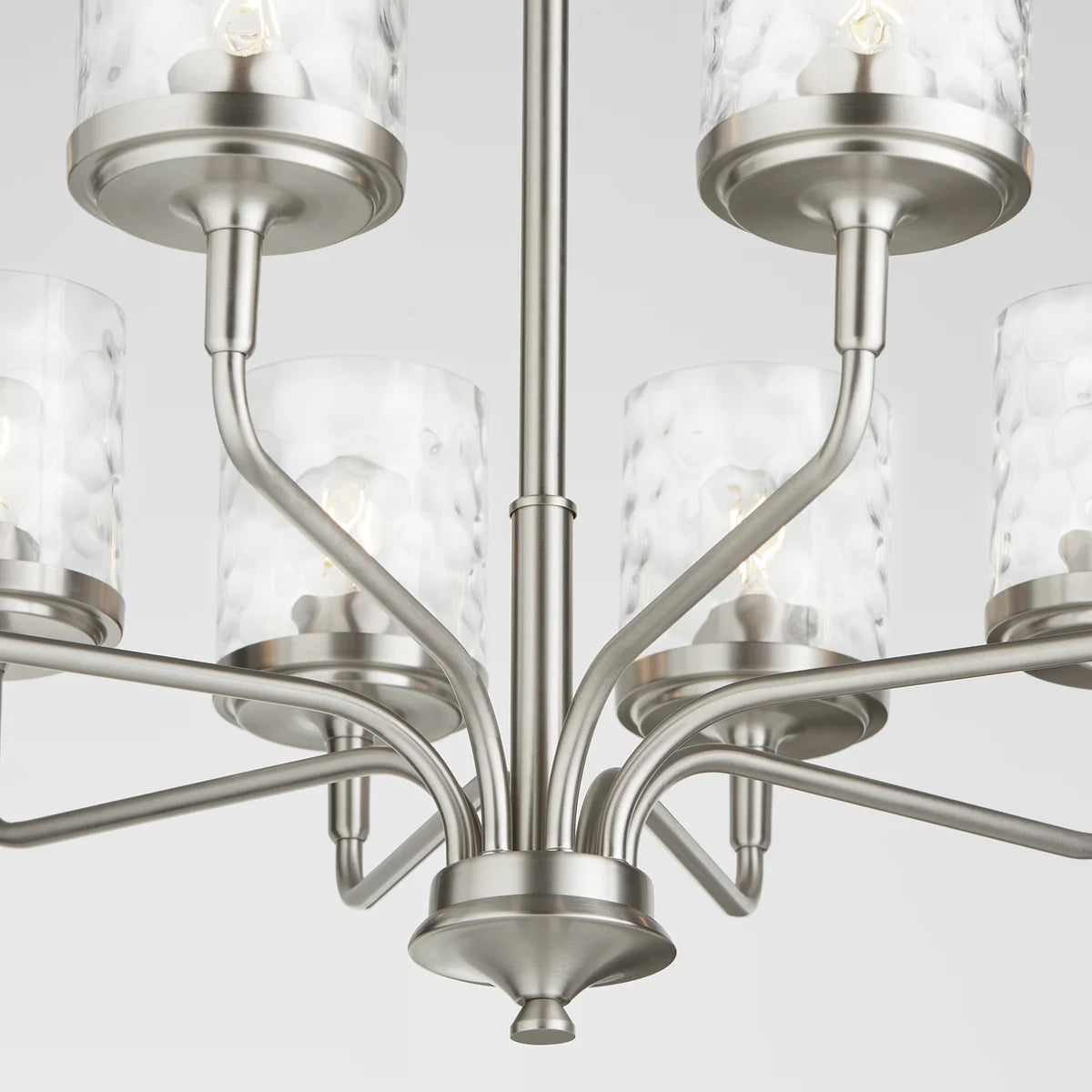 Quorum Starky 617-8-65 Chandelier 8 Light with Clear Hammered Glass Shades - Satin Nickel