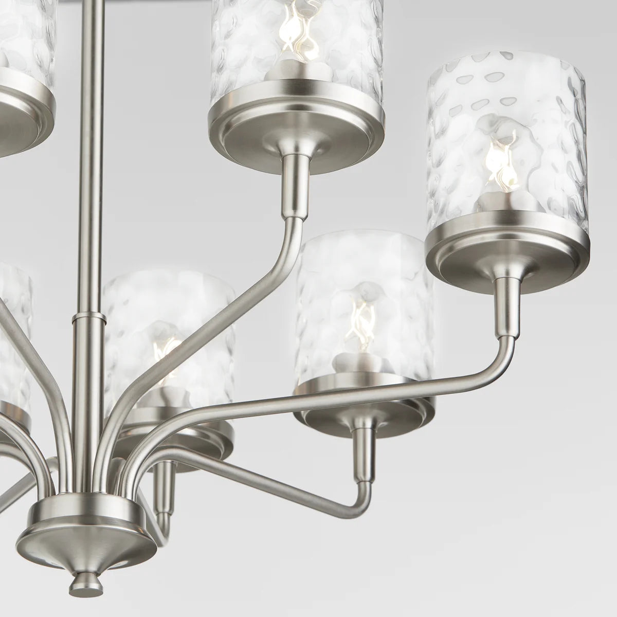 Quorum Starky 617-8-65 Chandelier 8 Light with Clear Hammered Glass Shades - Satin Nickel