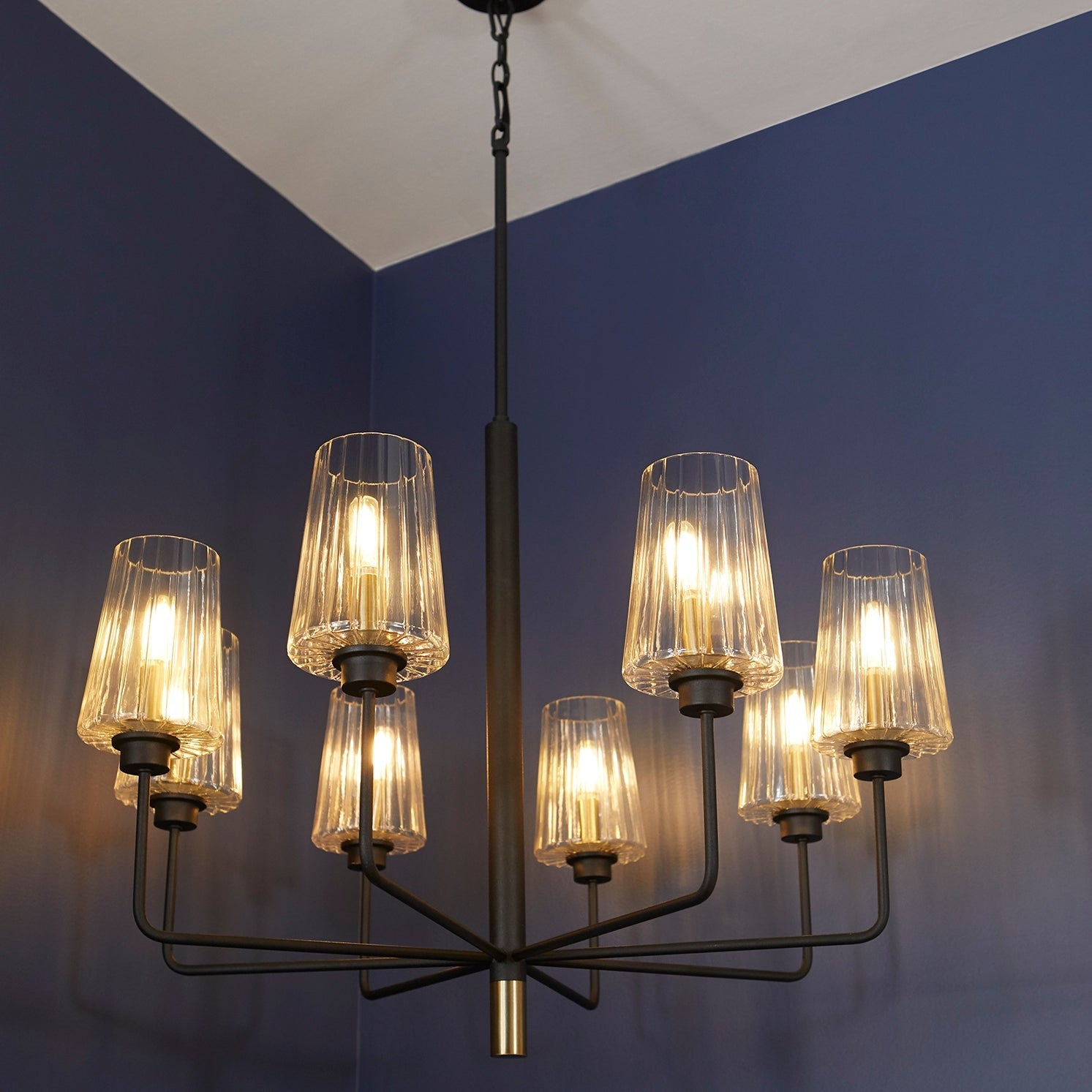 Quorum Dalia 625-8-6980 Chandelier - Textured Black W/ Aged Brass