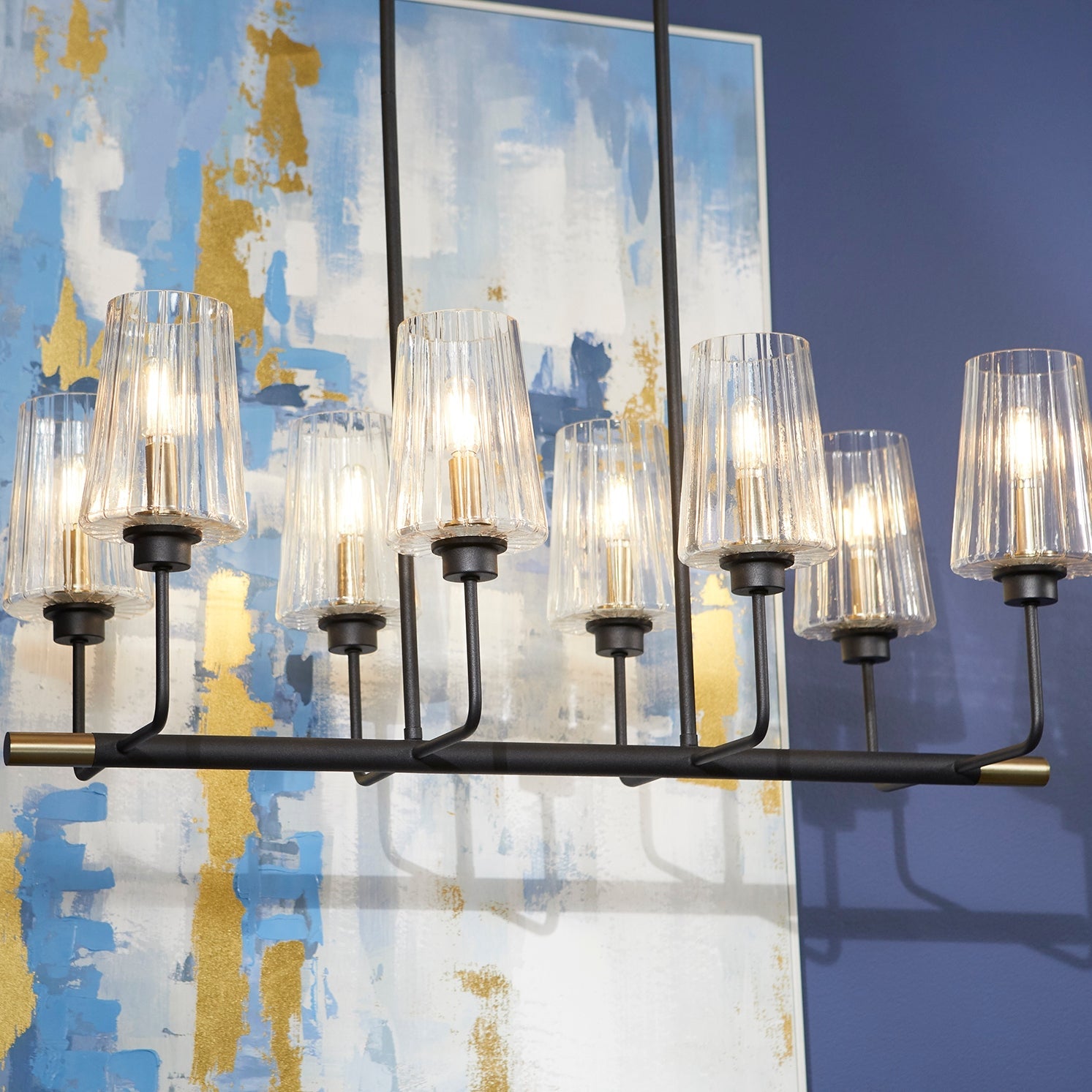 Quorum Dalia 626-8-6980 Chandelier - Textured Black W/ Aged Brass