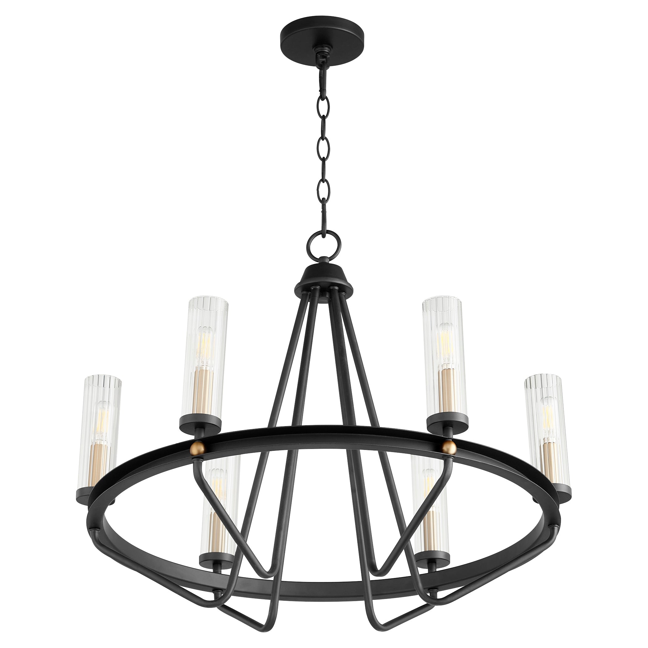 Quorum Empire 629-6-6980 Chandelier - Textured Black W/ Aged Brass