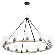 Quorum Paxton 63-12-6941 Chandelier - Textured Black W/ Weathered Oak Finish