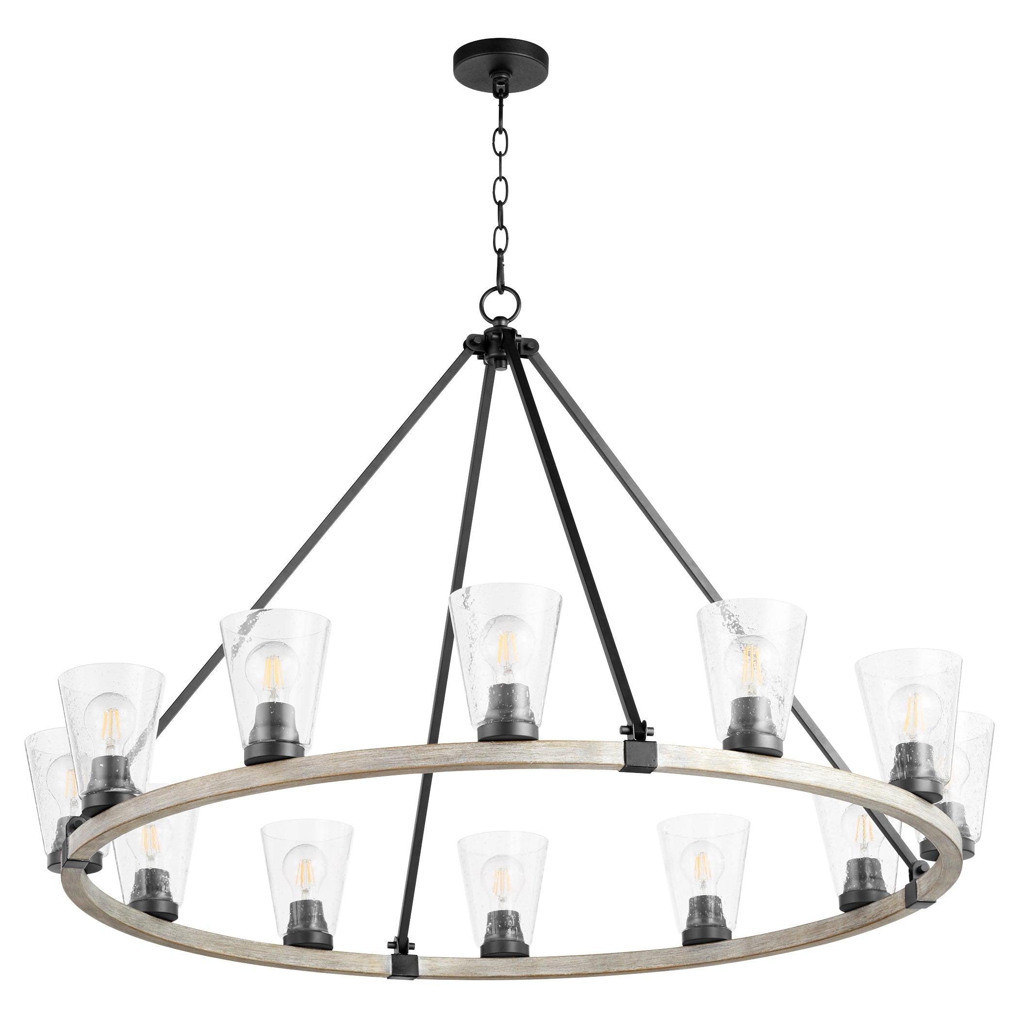 Quorum Paxton 63-12-6941 Chandelier - Textured Black W/ Weathered Oak Finish