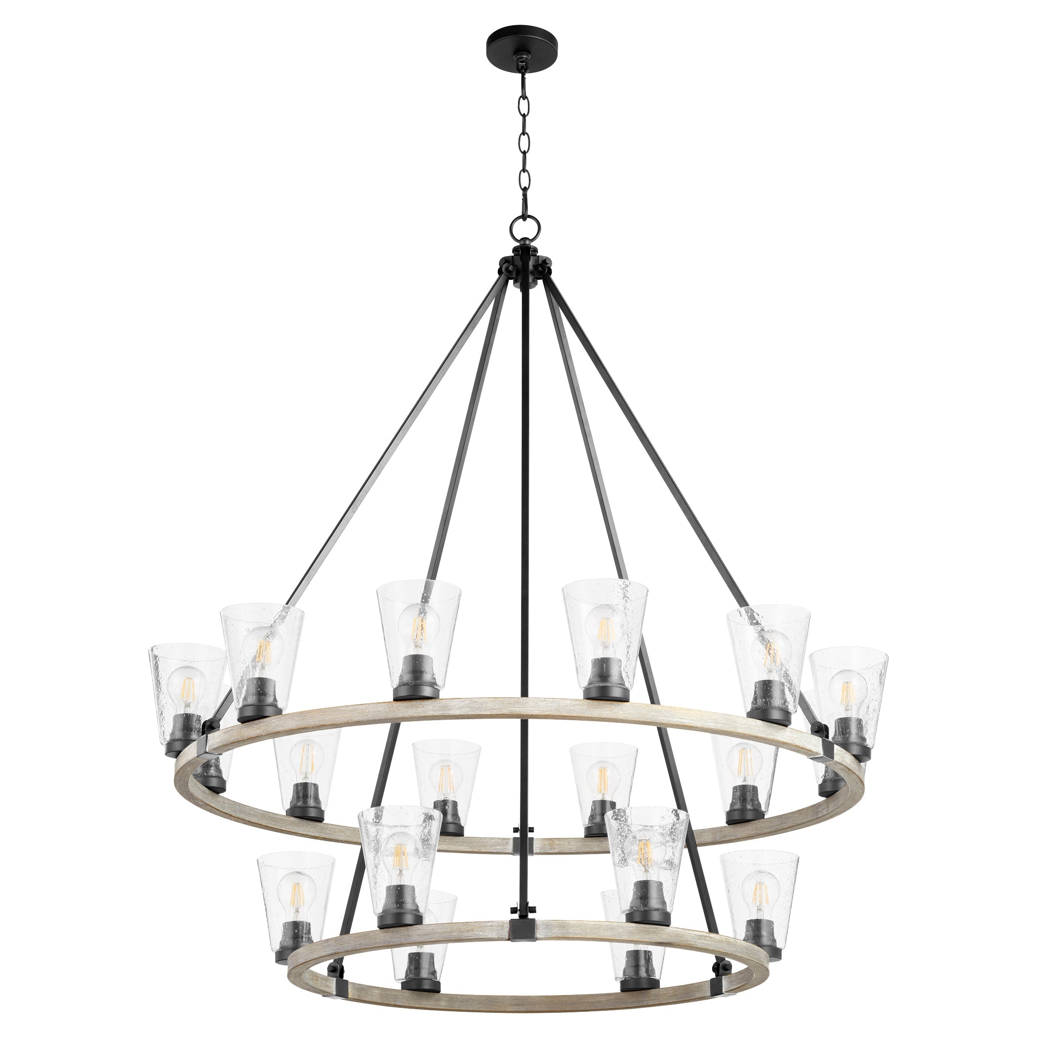 Quorum Paxton 63-18-6941 Chandelier - Textured Black W/ Weathered Oak Finish