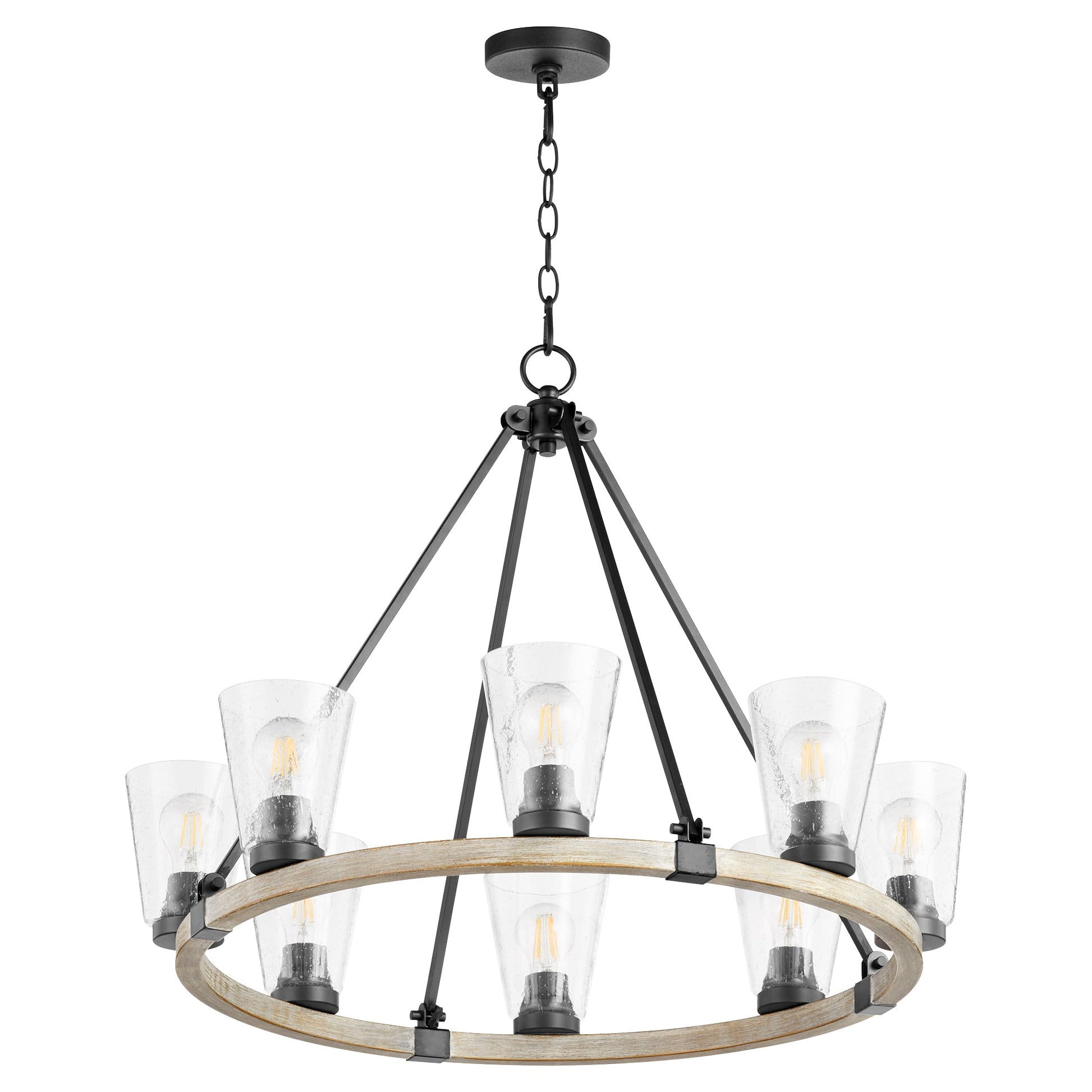 Quorum Paxton 63-8-6941 Chandelier - Textured Black W/ Weathered Oak Finish