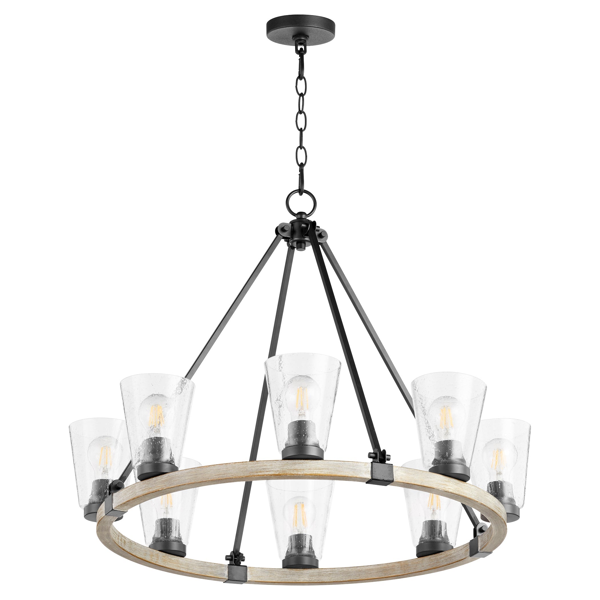 Quorum Paxton 63-8-6941 Chandelier - Textured Black W/ Weathered Oak Finish