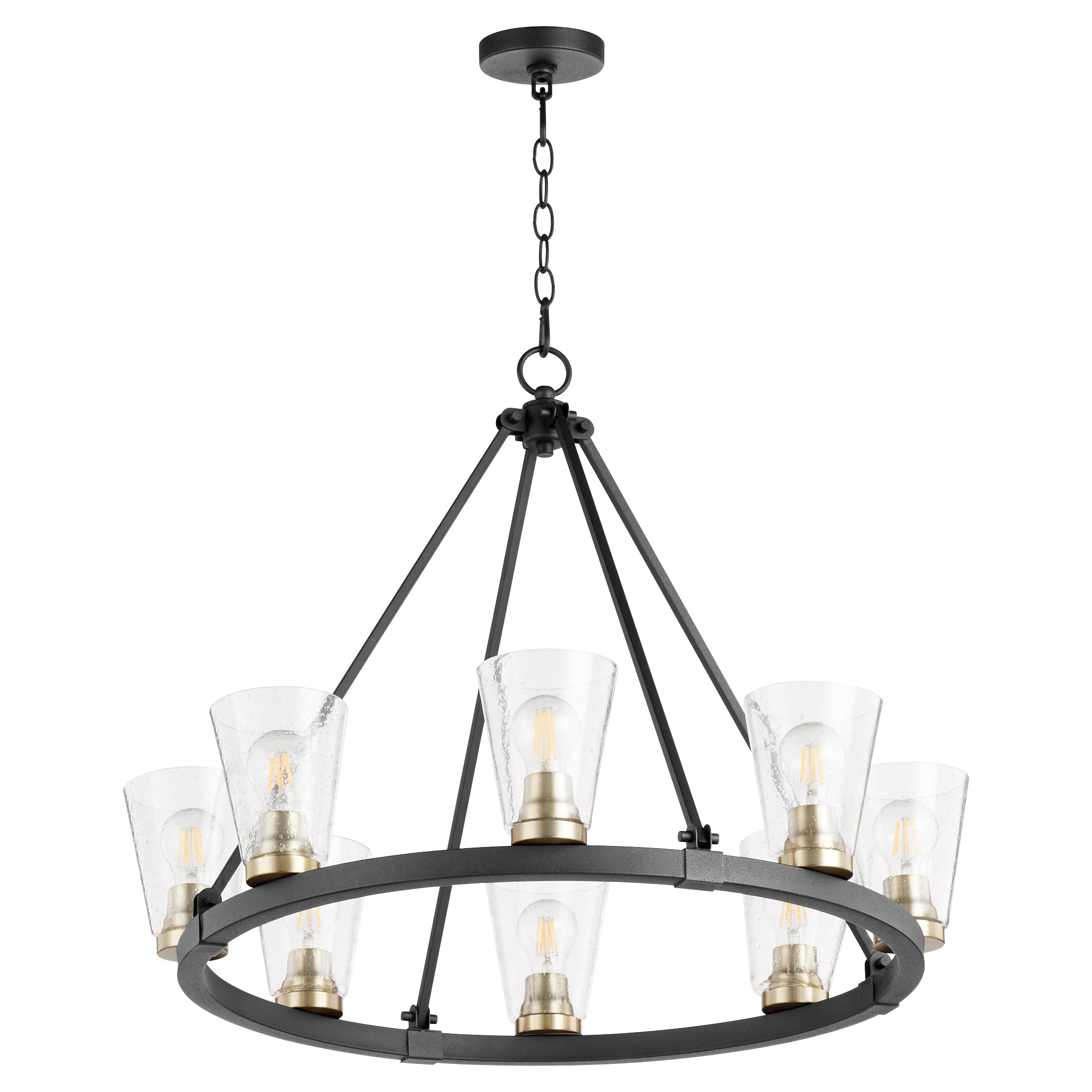 Quorum Paxton 63-8-6980 Chandelier - Textured Black W/ Aged Brass