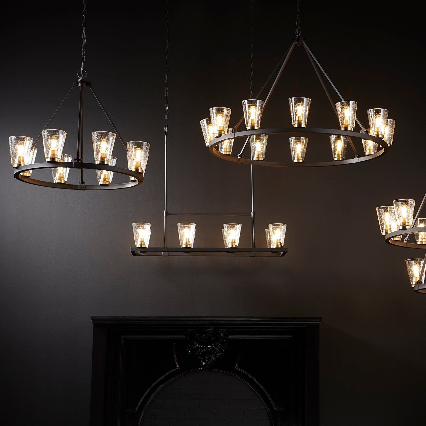Quorum Paxton 63-8-6980 Chandelier - Textured Black W/ Aged Brass