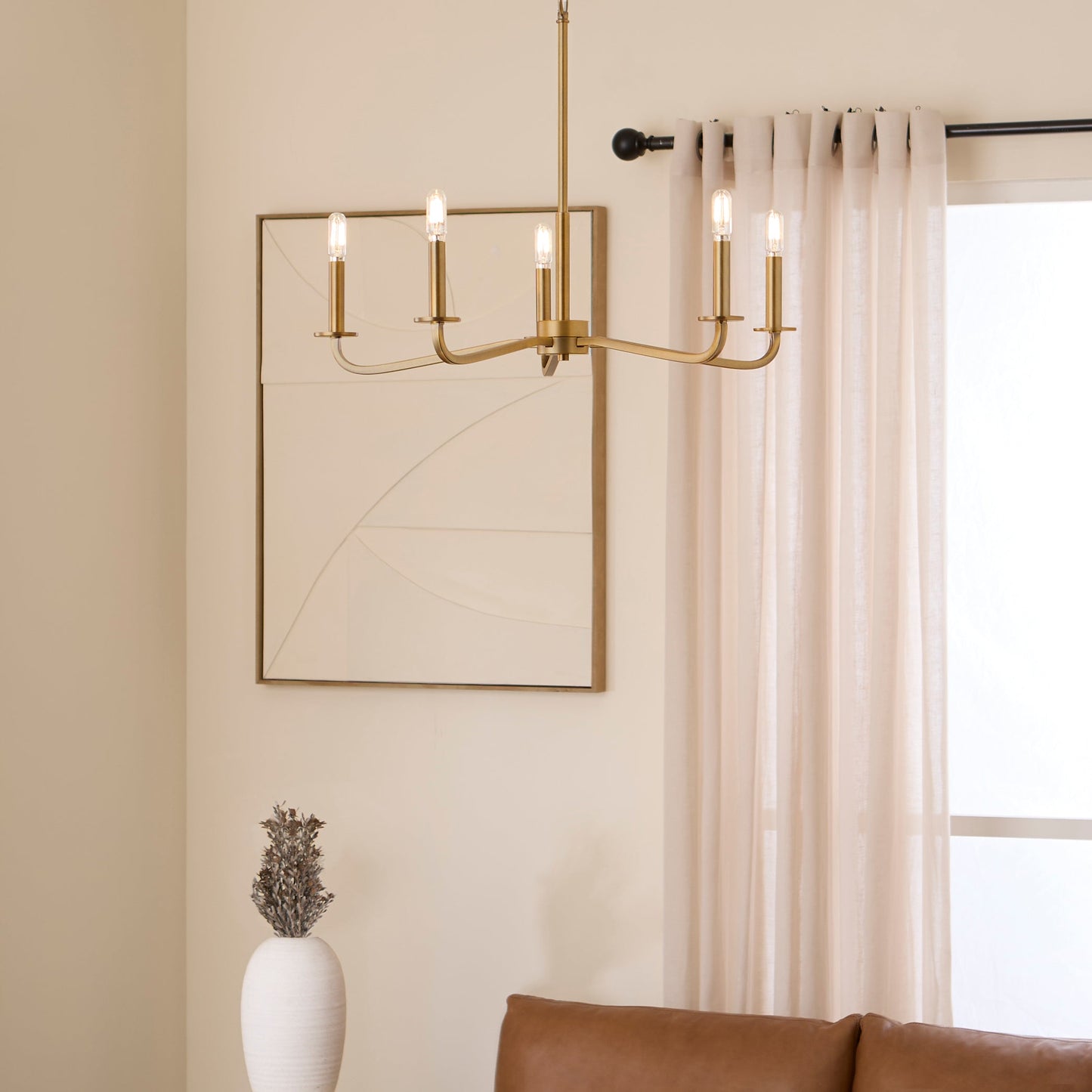 Quorum 6307-5-47 Chandelier, UL Damp Rated, Brushed Brass