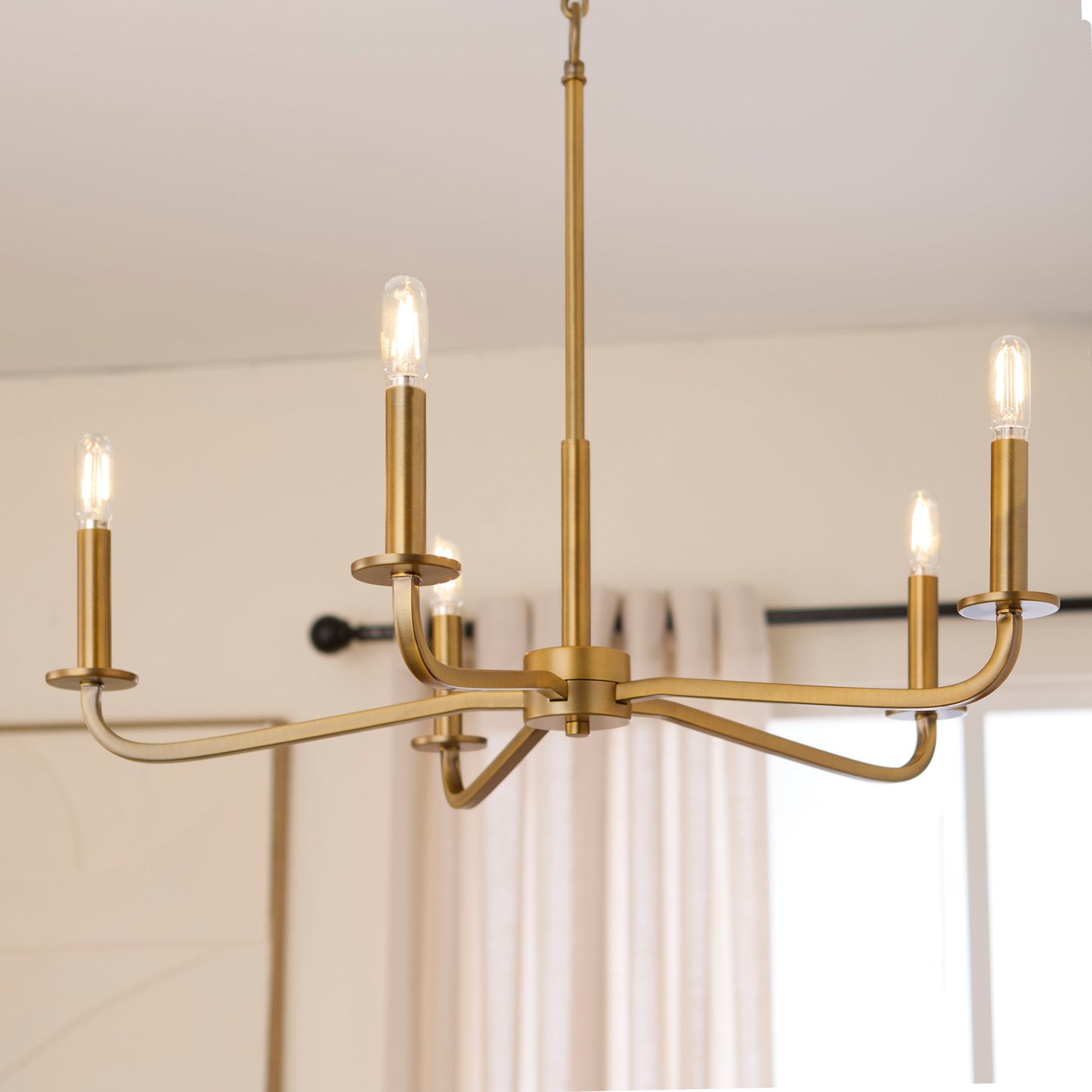 Quorum 6307-5-47 Chandelier, UL Damp Rated, Brushed Brass