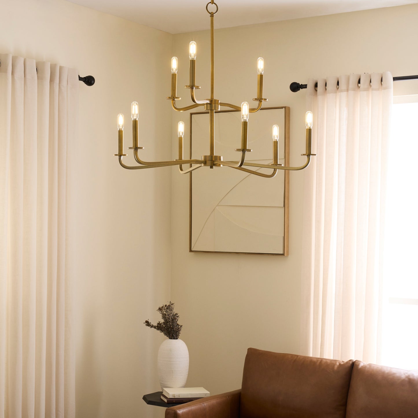 Quorum 6307-9-47 Chandelier, UL Damp Rated, Brushed Brass