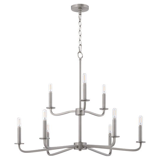 Quorum 6307-9-65 Chandelier, UL Damp Rated, Satin Nickel