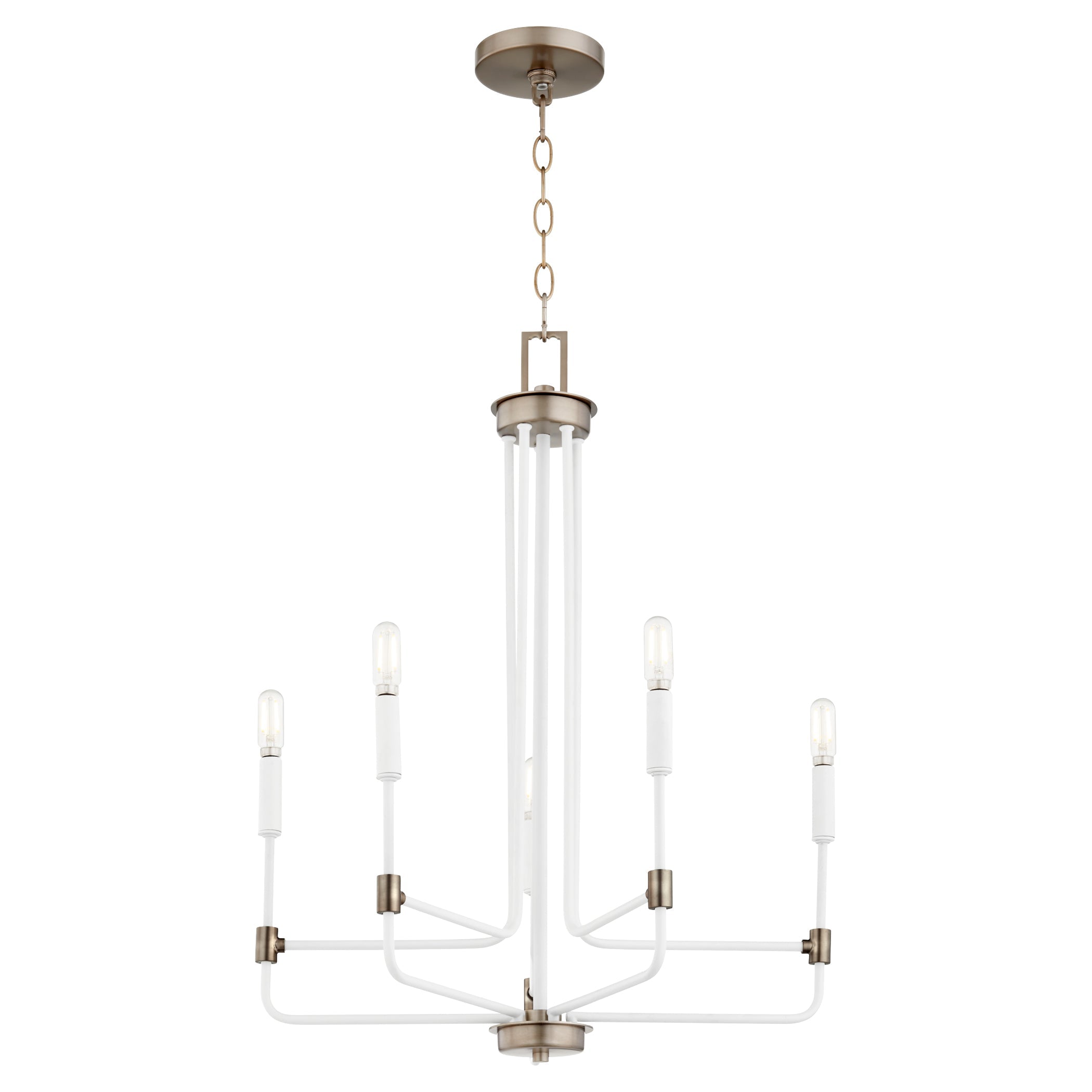 Quorum Davies 633-5-0881 Chandelier - Studio White W/ Dark Brass