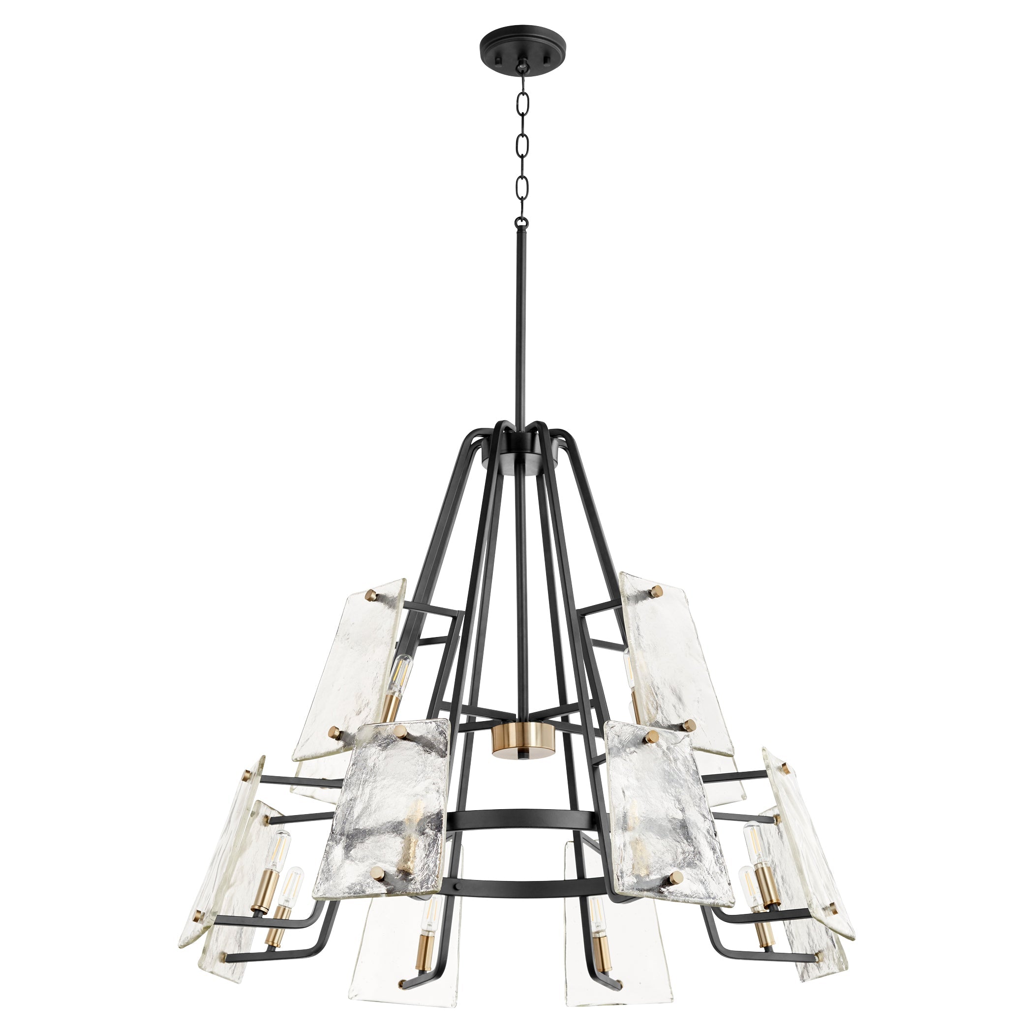 Quorum Tioga 637-12-69 Chandelier - Textured Black W/ Aged Brass