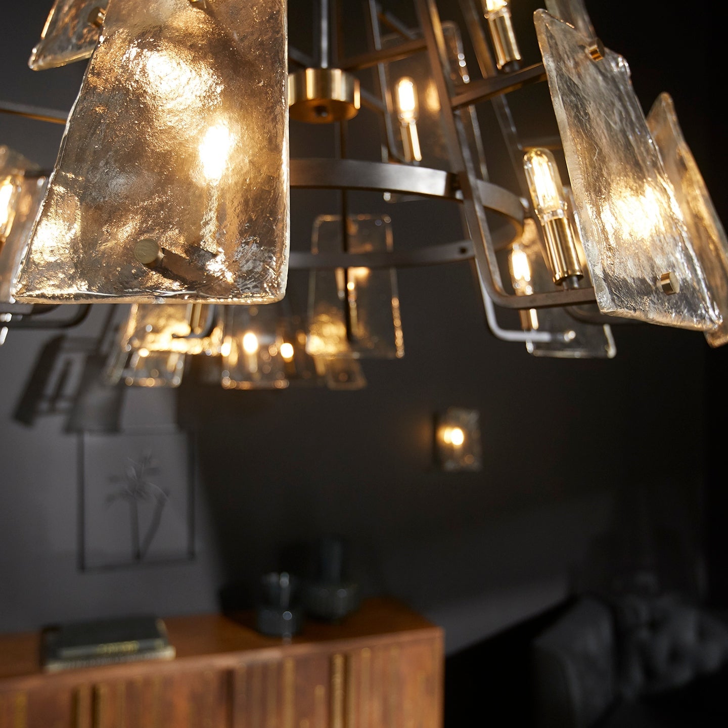 Quorum Tioga 637-12-69 Chandelier - Textured Black W/ Aged Brass